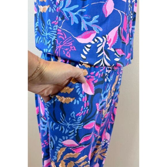 NWOT Lilly Pulitzer Neck Tie Wyota Borealis Blue Pant One Piece Jumpsuit Romper - Picture 5 of 16